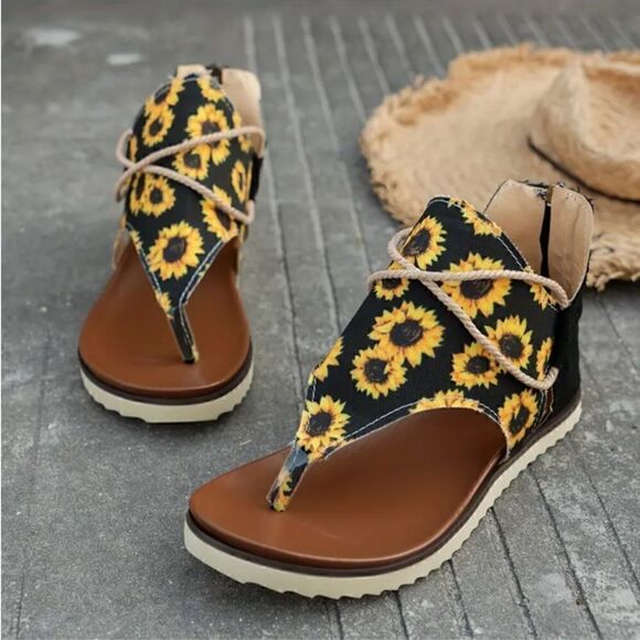 Sunflower Canvas Casual Summer Soft Bottom Beach Sandals Boho Shoes Summer Vacay - Picture 5 of 6